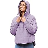 QIBABU Womens Oversized Hooded Puffer Jacket Lightweight Pullover Hoodies Quilted Dolman Long Sleeve Warm Winter Coat
