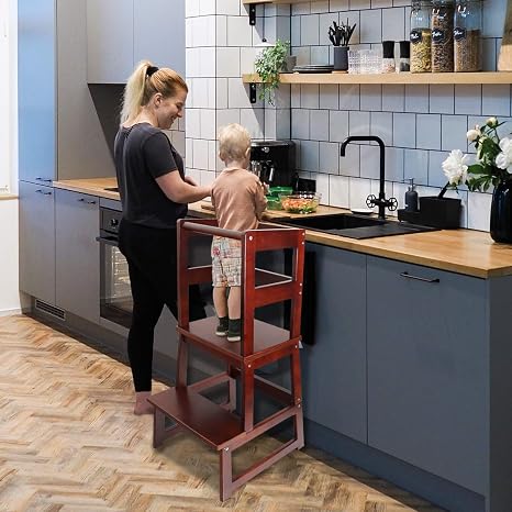 Wishalife Kids Step Stool Toddler Step Stool Learning Tower Kitchen Helper Stool With Safety Rail Cpsc Certified For Toddlers 18 Months And Older Walnut Color Buy Online At Best Price In Uae