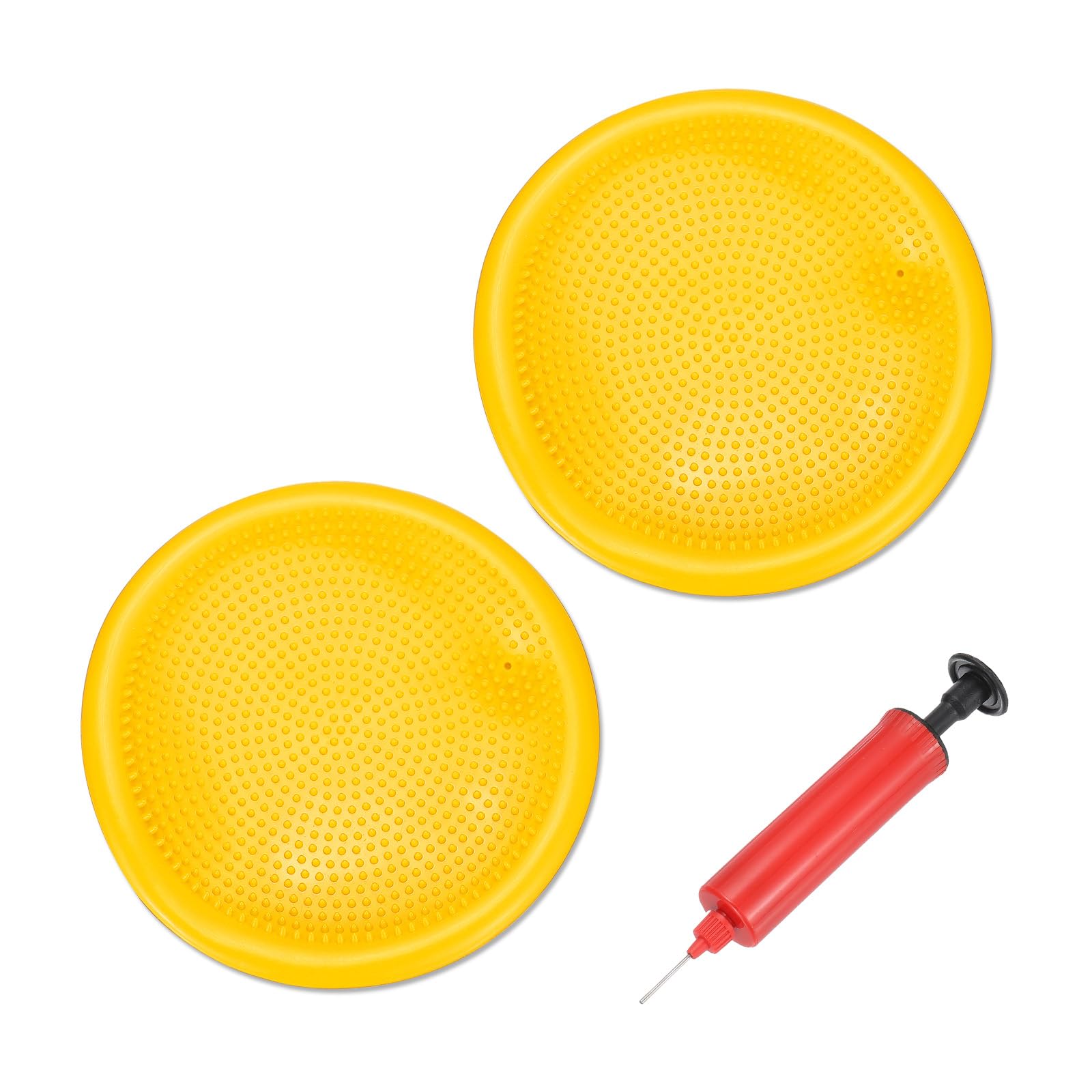 PATIKIL 2 Pcs Inflated Wobble Cushion Seat 13.2", Flexible Balance Disc with Hand Pump for Core Stability Exercise Physical Strengthening Improving Fitness Posture, Yellow