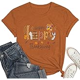 Happy Thanksgiving Shirts for Women Thankful Grateful Blessed T-Shirt Happy Gobble Pumpkin Graphic Tee Tops