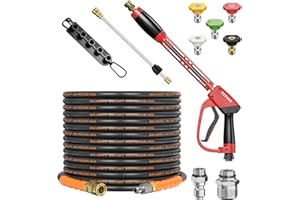 CADEGUO 5000PSI Pressure Washer Gun and Hose Kit, 50FT Kink Resistant Steel Braided Power Washer Hose with 3/8" Swivel Quick 