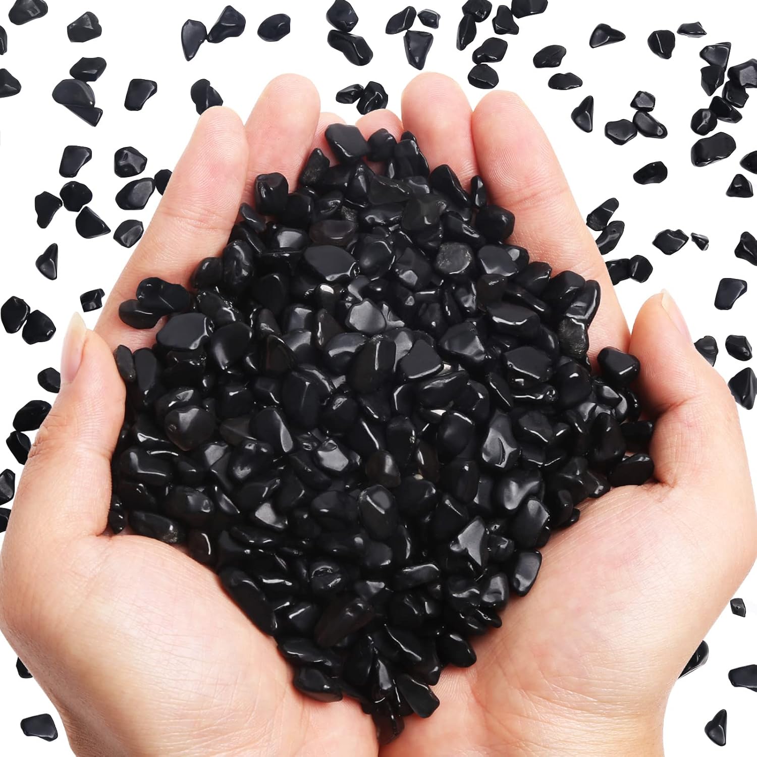 Vase Fillers - QICQDRAM Black Obsidian Tumbled Stone Chips 0.9 Lb/405g Natural Crystal Stone Decorative Pebbles for Home Decoration & Fish Turtle Tank, Vase Filler, Plants Decor