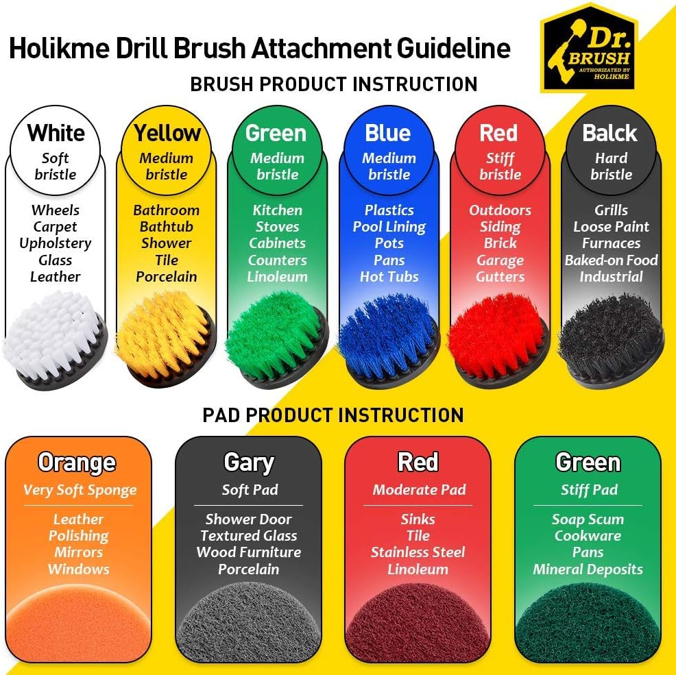 Holikme 4 Pack Drill Brush Power Scrubber Cleaning Brush Extended Long Attachment Set All Purpose Drill Scrub Brushes Kit for Grout, Floor, Tub, Shower, Tile, Bathroom and Kitchen Surface: Kitchen & Dining