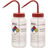 EISCO Wash Bottle for Acetone, 500ml - Labeled with Color Coded Chemical & Safety Information (4 Colors) - Wide Mouth, Self V