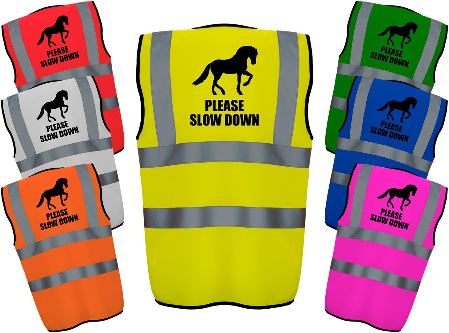 Please Slow Down Hi Vis Vest Reflective Safety High Viz Equine Safe Waistcoat safer for Horse and Rider Equestrian