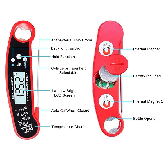 Termómetro digital con luz de fondo, imán y abrebotellas ...