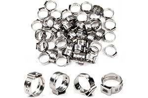 MROMAX 55Pcs Single Ear Hose Clamps 10.8mm-13.3mm (3/8") 304 Stainless Steel Hose Crimp Clamps Ear Stepless Hose Clamp Pinch Clamps Perfect for Automotive, Home Appliance Line and Plumbing