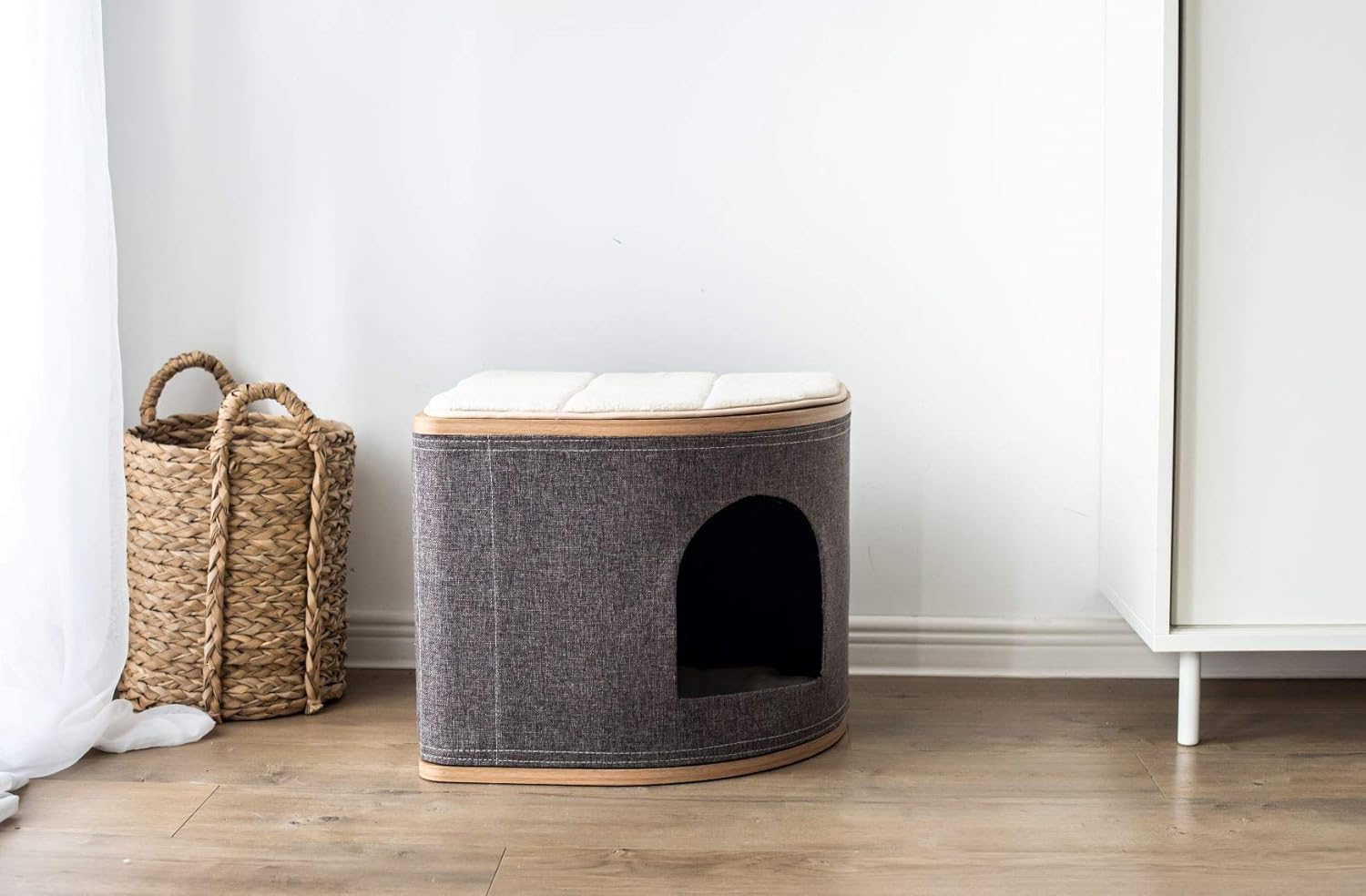 Catry, Wooden Cat House Cat Condo Cat Bed with Jute Fiber Fan-Shaped for Any Size (CT19580) : Pet Supplies