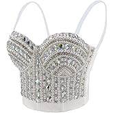 ELLACCI Women's Diamond Pearl Rhinestone Bustier Crop Top Sexy Corset Top Tube White