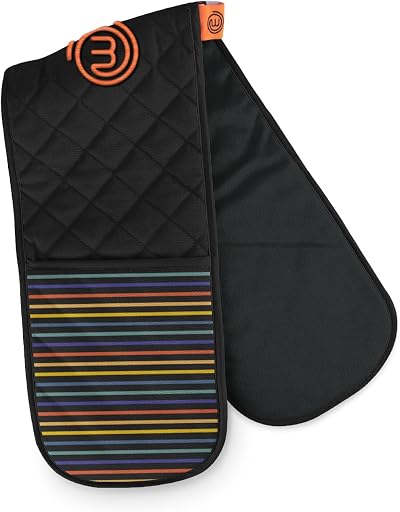 MasterChef Oven Gloves Heat Resistant Cotton Double Oven Gloves Rainbow Design