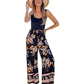 CUPSHE Women's Romper Square Neck Sleeveless Belted Pocket Wide leg Maxi Outfit Casual Dressy