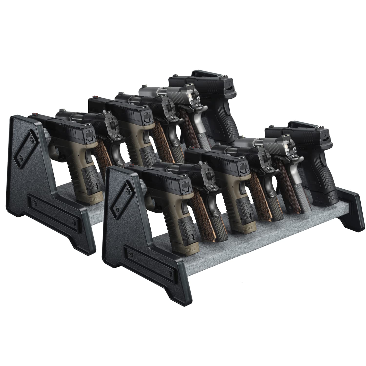 Photo 1 of Rack,Mind and Action Deluxe Handgun Rack Stand,Pistol Display Holder for Gun Safe and Gun Cabinet (2 Pack-6 Gun Holders)
