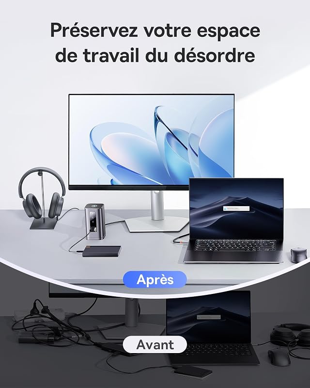 Spacemate 11 en 1 Docking Station avec Adaptateur 3 Moniteurs pour Windows, avec Écran Intelligent, 4K HDMI/DP, 10Gbps USB-C/A, 100W PD, Ethernet, Audio, Compatible avec HP/Lenovo/Dell/Acer
