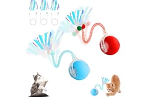 Wortade 2 Packs Speed Tail 2.0 Interactive Cat Toys for Indoor Cats, Automatic Moving Cat Toy with Elastic Mesh Tail, Rechargeable Cats Ball for Enrichment Exercise