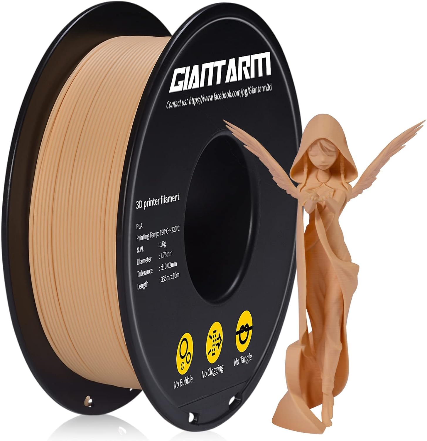 GIANTARM Matte PLA Filament, 1.75 mm Filament for 3D Printers, 1 kg Spool, Matte Wood Colour