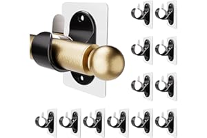 Antimbee 12 PCS Black Curtain Rod Bracket, No Drilling Adhesive Curtain Rod Holders for Max 18LB Load Capacity, Nail Free Curtain Rod Hooks for for Bathroom, Living Room, Kitchen