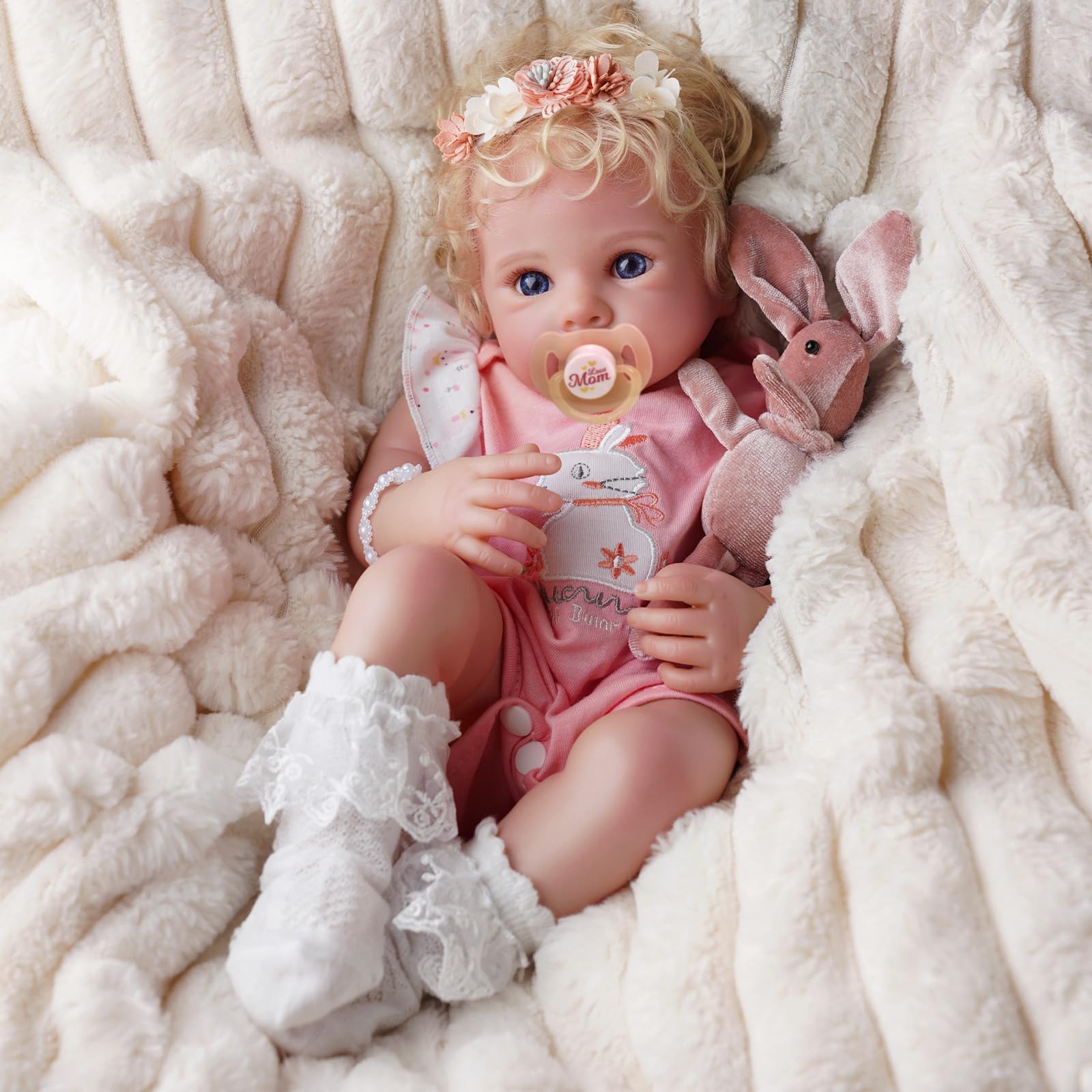 BABESIDE Reborn Baby Dolls Bettie - 17 Inch Soft Body Realistic Baby Doll Girl Lovely Awake Blond Curly Hair Girl Bebe Reborn de Silicona Real Life Baby Dolls with Gift Box for Kids Age 3+ Collectors
