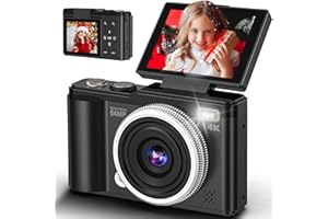 4K Digital Camera for Photography, 64MP Vlogging Camera for YouTube with 180° Flip Screen and Macro Function, 16X Zoom UHD Au