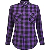 Womens Flannel Shirts Long Sleeve Lightweight Button Down Casual Checkered Top