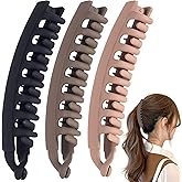 Mxxipp 3pcs Banana Hair Clips for Women, Non-Slip Frosted Large Hair Claw Clips, Classic Double Combs Hair Accessories for Thick Thin Fine Straight Curly Long Short Hair- Black & Light Coffee & Coffee