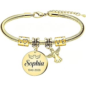 Gold Bracelets for Women Men,Custom Memory Bracelets for Loss Loved One with Name Dates,Personalized Angel Memorial Bracelet,