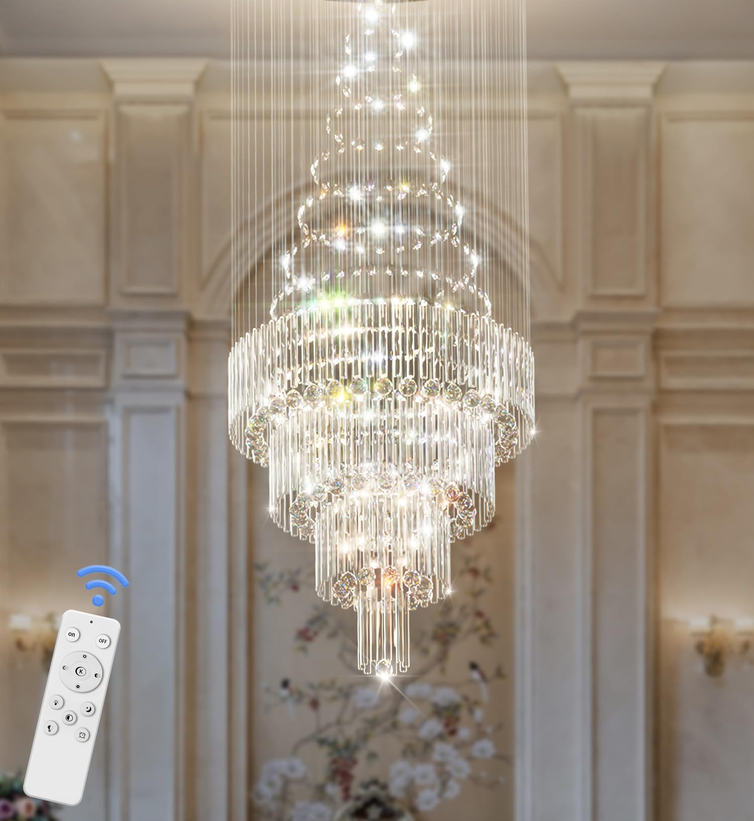 Photo 1 of **factory sealed**Flashing God D32 x H79'' Modern Crystal Chandelier for High Ceiling Large Foyer Chandeliers Large Raindrop Chandelier for Foyer Living Room Entryway Staircase Villa