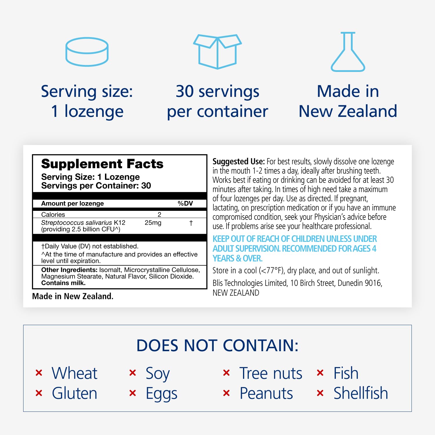 BLIS ThroatHealth Oral Probiotics K12 - Immune & Throat Support, Vanilla - 30 Lozenges, 2.5 Billion CFU