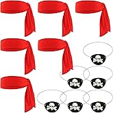CUBACO Pirate Accessories for Women Men, 6PCS Red Pirate Head Bandana and Eye Patches for Halloween Cosplay Party Favors Supplies Renaissance Dress Accessories Bulk Adult