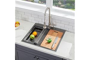 SHACO 25x22 Black Drop In Kitchen Sink, 25 Inch Topmount Stainless Steel Workstation Sink, Single Bowl Bar Prep RV Laundry Small Kitchen Sink with Cutting Board