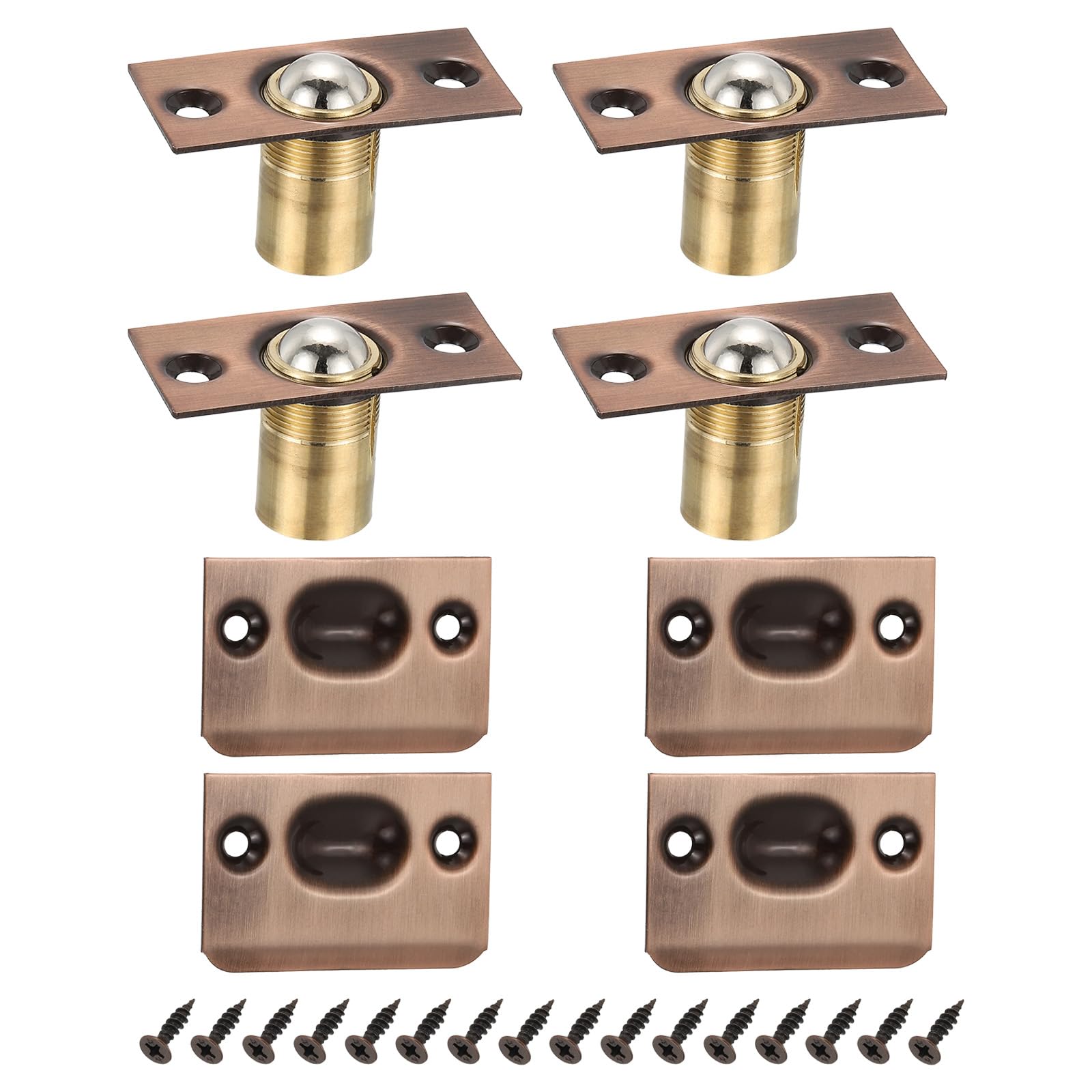 PATIKIL Stainless Steel Closet Ball Catch Door Hardware, 4 Pack Adjustable Cabinet Door Ball Catch Chrome Finish with Strike Plate & Screw for Interior Doors, Copper Tone