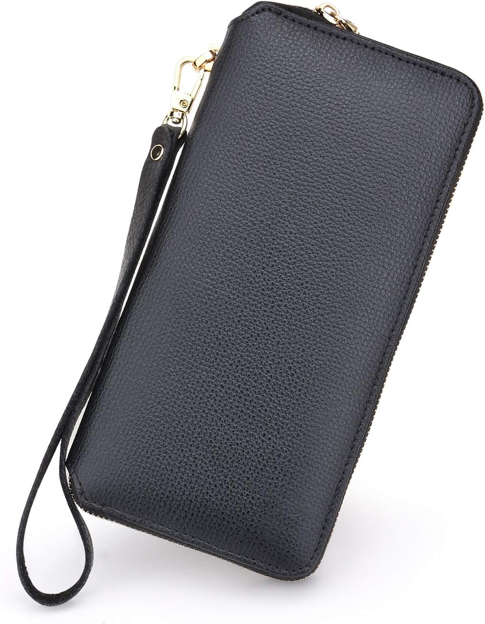 Women Wallets, Real Leather Ladies Zipper Clutch Wristlet Wrist Strap Long Purse
