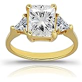 Hoops & Loops 925 Sterling Silver 14K Gold, Rose Gold Plated AAAAA CZ Trillion & Emerald Cut Three Stone Engagement Bridal Wedding Anniversary Statement Ring for Women, Silver, Yellow Gold & Rose Gold