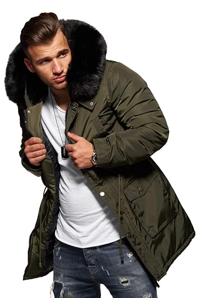 Behype. Herren Winter-Parka Winter-Jacke mit Kunstfell an der Kapuze 55-1723