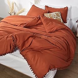 Smoofy Pom Fringe Comforter Set Full Size Burnt