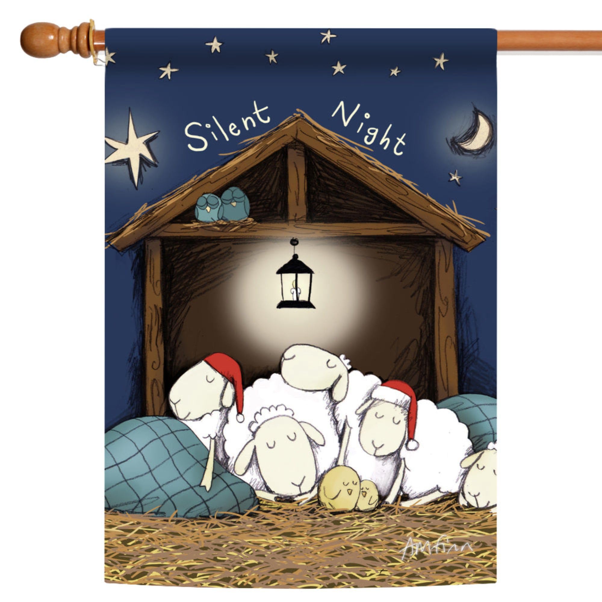 Toland Home Garden Silent Night 28 x 40 Inch Decorative Cute Barnyard Christmas Sheep Nativity House Flag