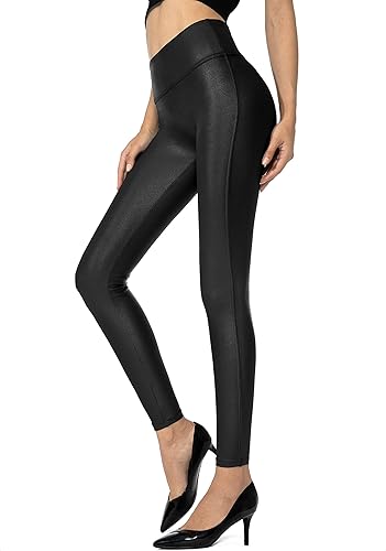 SANTINY Women's Faux Leather Leggings Pants Stretch High Waisted