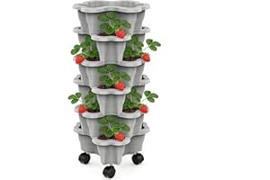 Stackable 6-Tier Strawberry Planting Tower with Wheels, Vertical Stacking Planter, Multi-Layer Flower Pot Resin Vegetable Pla