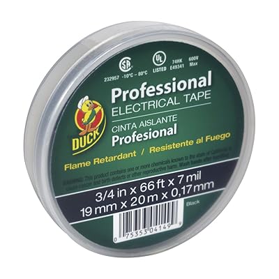 Duck Brand 299019 Professional Grade Electrical Tape, 3/4-Inch by 66 Feet, Single Roll, Black