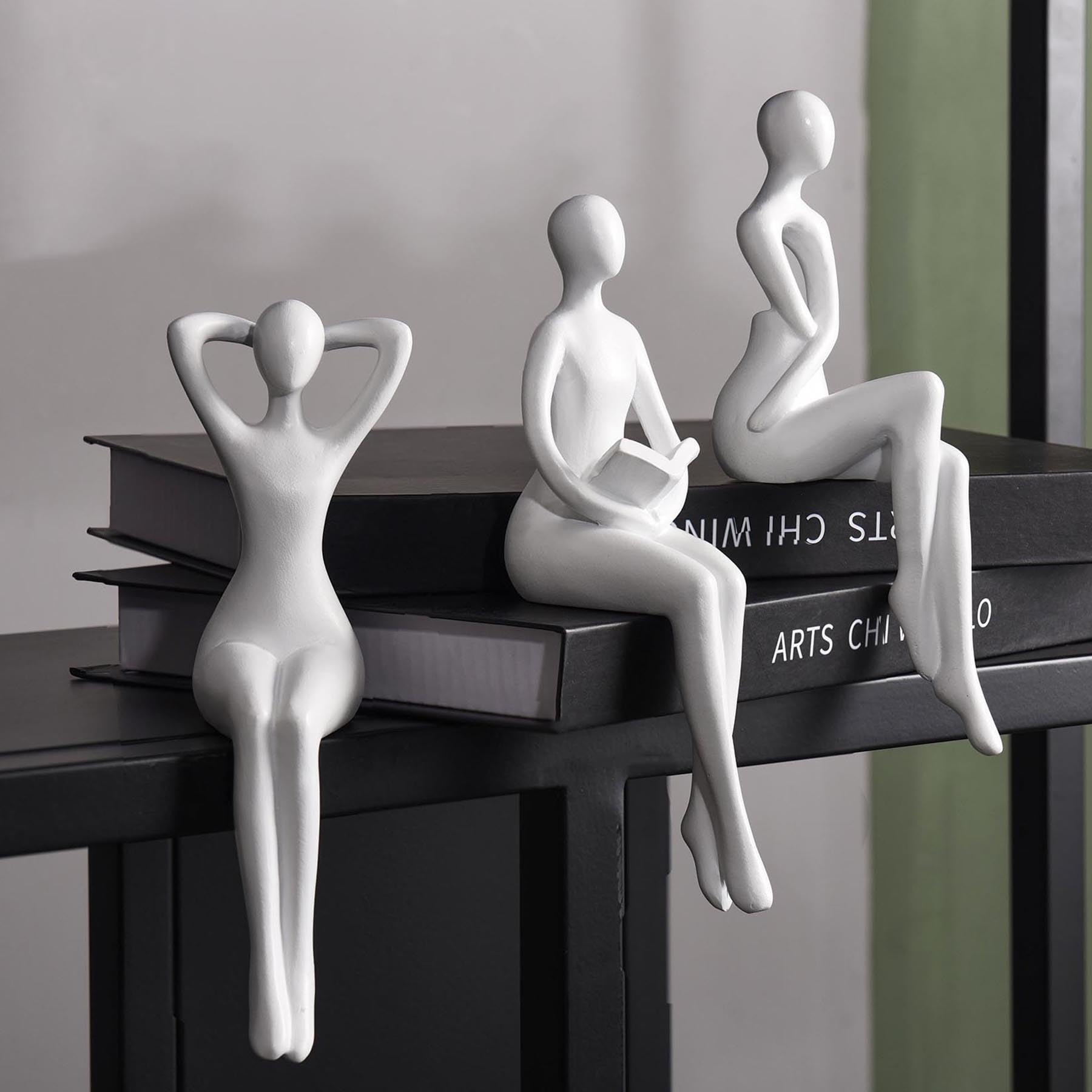 Photo 1 of ** MISSING ONE **Quoowiit White Thinker Statue Unique Ornament Sculpture, Art Modern Home Decor Accents Bookshelf Decor, Creative Table Decorations for Living Room Desk 3 Piece