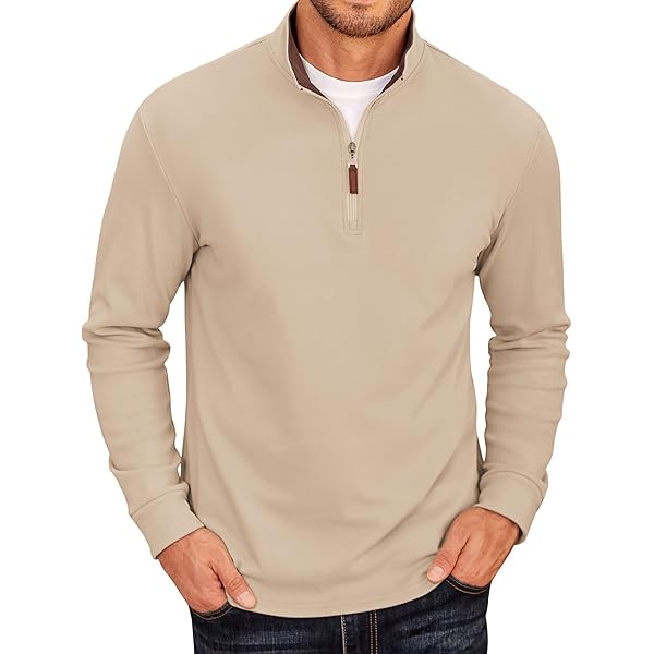 Yousify Mens Quarter Zip Pullover Mock Neck Long Sleeve