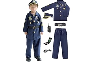 POPSUNNY Police Officer Costume for Kids, Cop Toys with Policeman Uniform & Hat, Toddler Boys Dress Up for Christmas Birthday Party