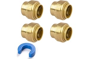 JUWO 4Pack 1/2" Push to Connect End Cap for PEX, Copper, CPVC Pipe, Brass Plumbing Fitting with Upgraded Stiffener with Disconnect Clip