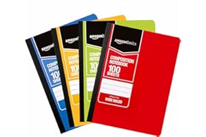 �鶹��Basics Wide Ruled Composition Notebook, 100 Sheet, Assorted Solid Colors, 4-Pack