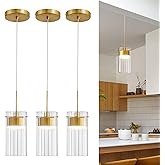 mnikopE Modern Pendant Lights Kitchen Island with Built-in LED Light, Brushed Gold Glass Pendant Light Fixtures, Adjustable H