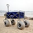 CRESTWALKER Beach Wagon with Big Wheels for Sand, Collapsible Beach Cart with 13'' Balloon Wheels (Pump Included)
