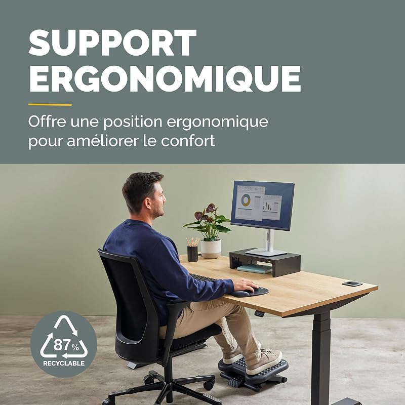 Repose-pieds Everyday Plus - Repose-pieds ergonomique avec base antidérapante - Repose-pieds sous le bureau - Repose-pieds tabouret pour le bureau et la maison - Noir