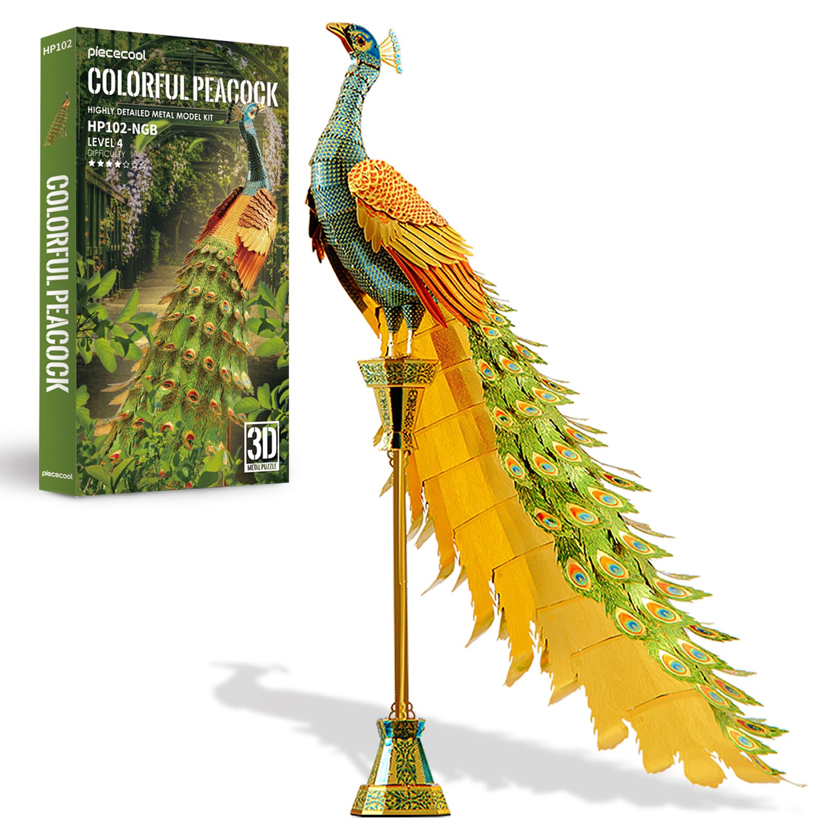 Piececool 3D Puzzle Metal Colorful Peacock, Animal Craft Model Kits for Adults to Build, 3D Puzzles Adult Teens for 304 Stainless Steel, Ideal as Gifts, Home Decoration, DIY, 100 Pieces