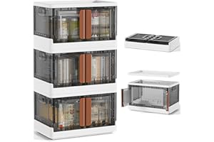 HAIXIN Stackable Storage Bins with 3 Lids - Plastic Organizer Boxes, 8.4 Gal Collapsible Closet Organization, Foldable Trunk 