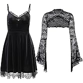TSMNZMU Womens Gothic Two-Piece Dresses Vintage Velvet Lace Dress Sexy Backless Spaghetti Strap Dress Party Clothes