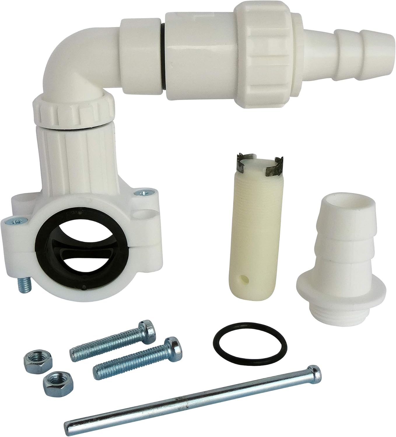 SOMATHERM for YOU Elbow Drain Flange for Washing Machine PVC Drain Pipe Diameter 32-40mm Integrated Seal Easy Installation with Self Drilling Tool Included